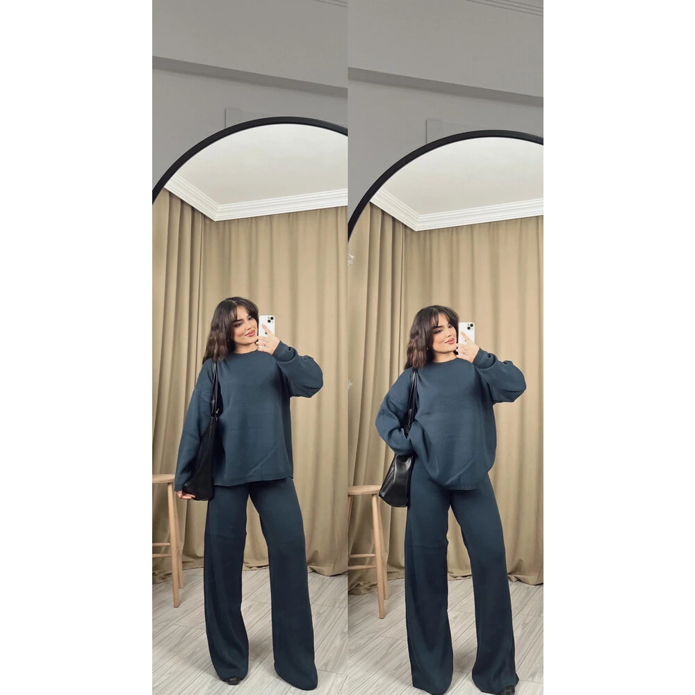 Premium oversize kalıp triko takım lacivert