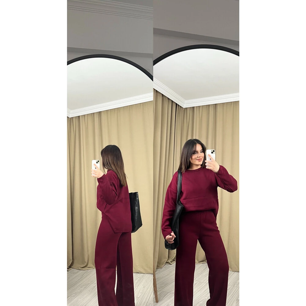 Bol paça triko takım bordo