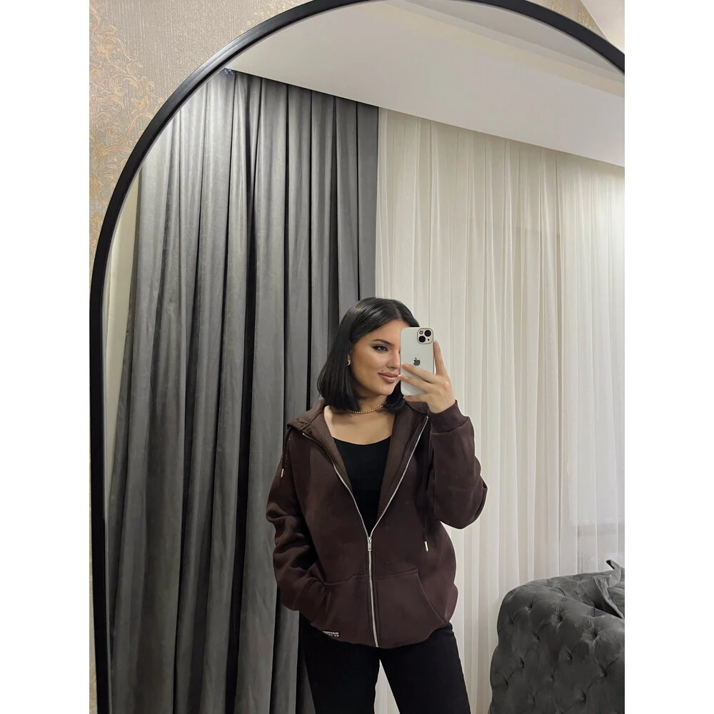 fermuarlı uzun oversize sweat kahve