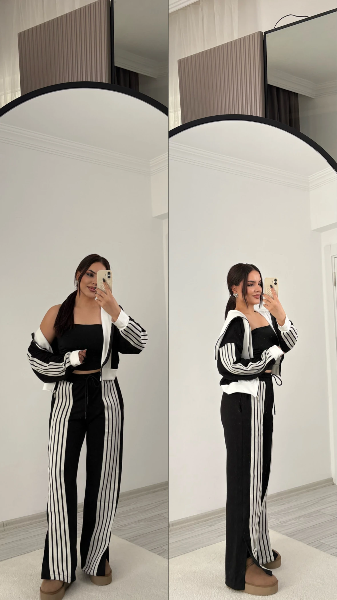 şeritli takım siyah