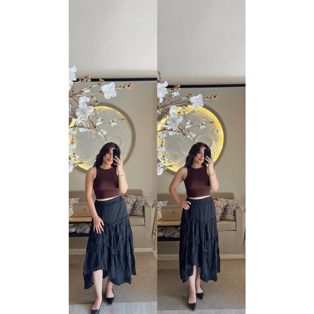 Fırfırlı gofre etek siyah