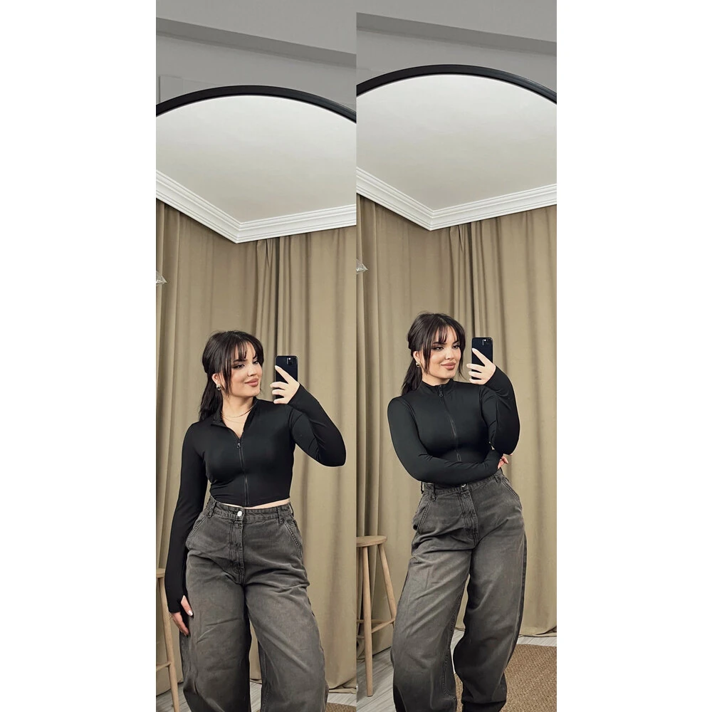 Parmak detaylı hırka siyah