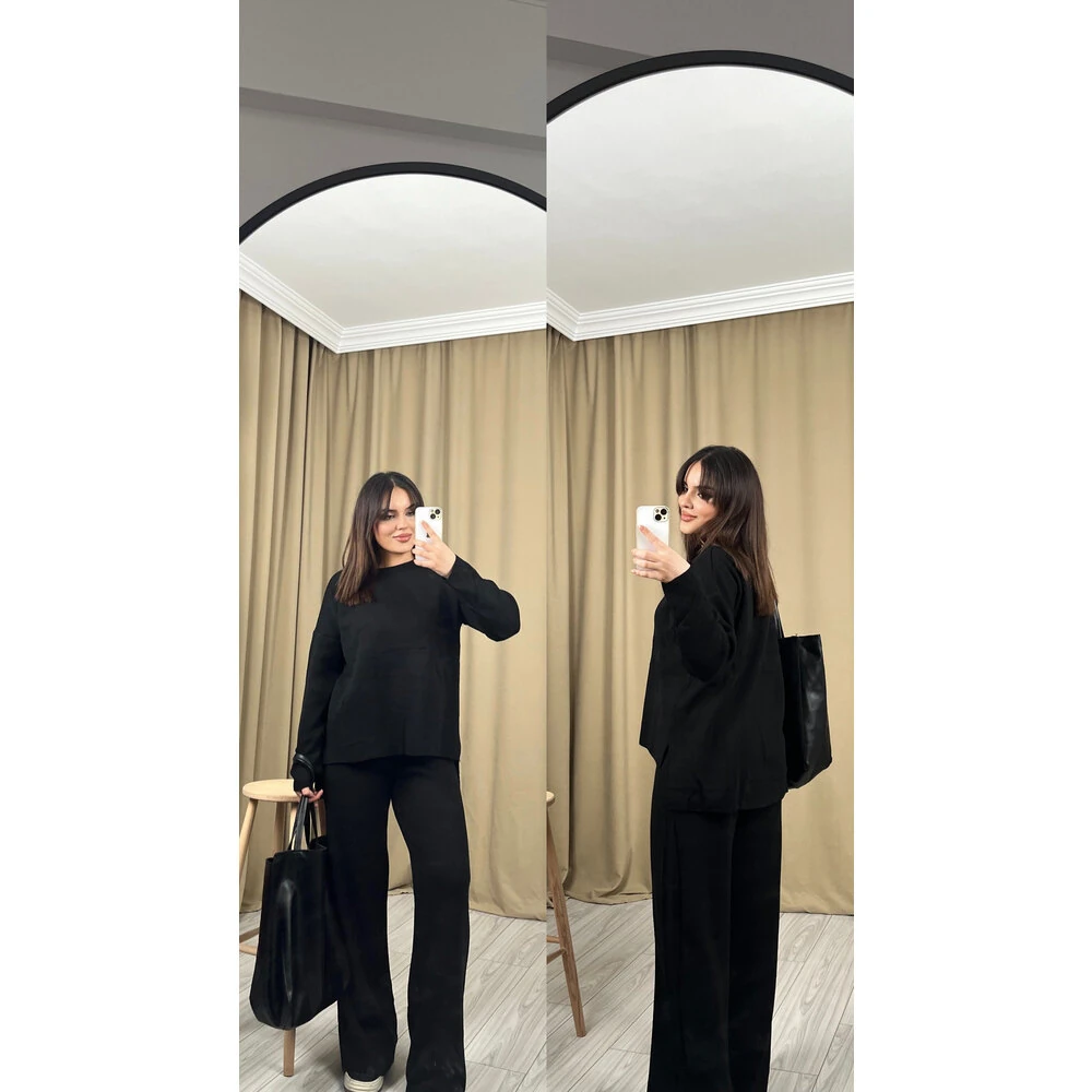 Bol paça triko takım siyah