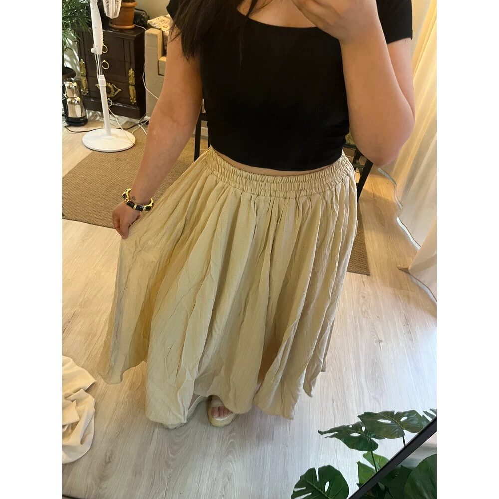 Bej gofre astarlı etek