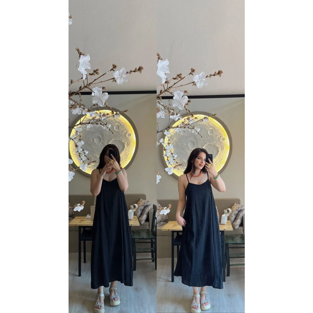 Ayarlanabilir ip askılı salaş elbise siyah