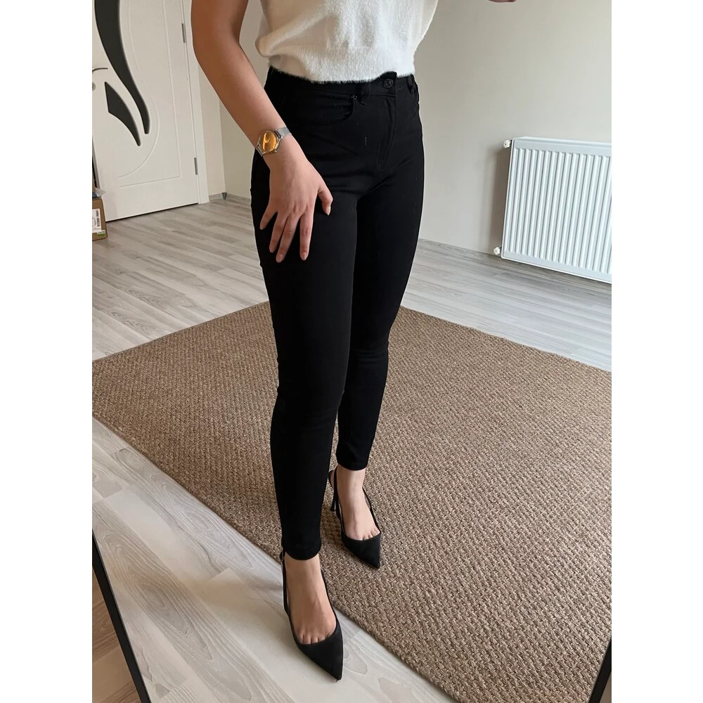 dar paça yüksek bel siyah jean