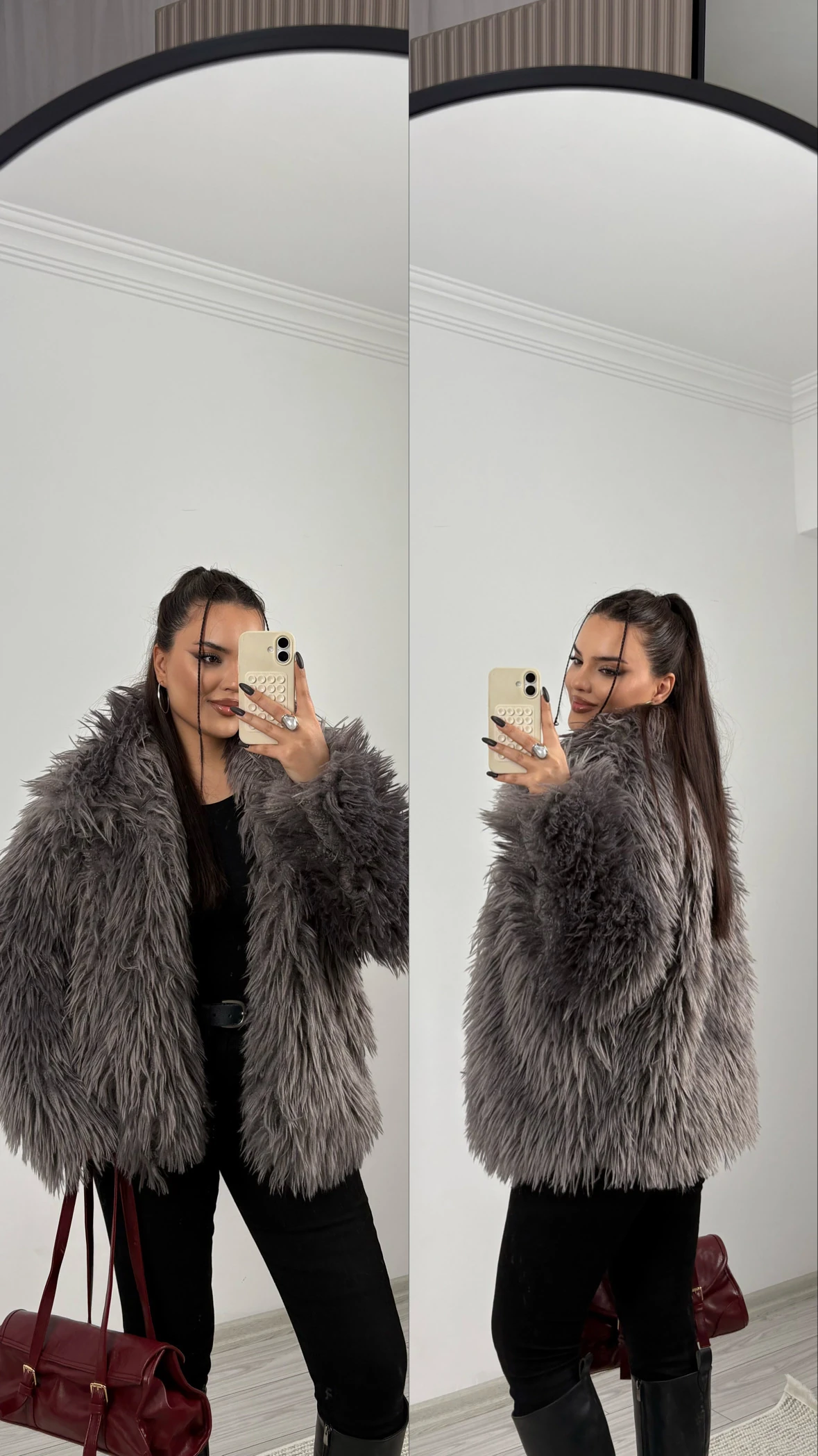 suni kürk ceket antrasit