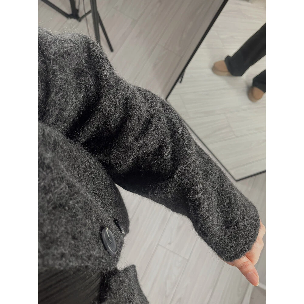 Buklet kaşe yün ceket siyah