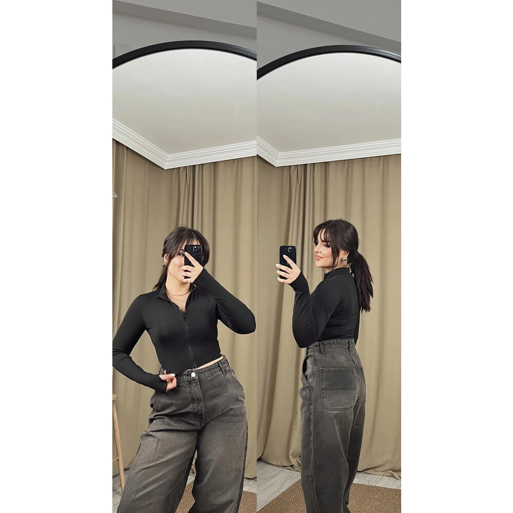 Parmak detaylı hırka siyah