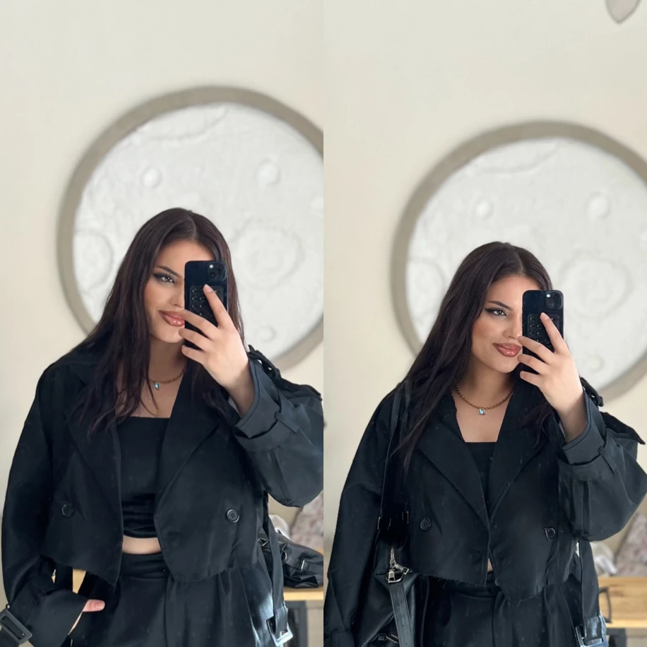 Premium kısa trençkot siyah