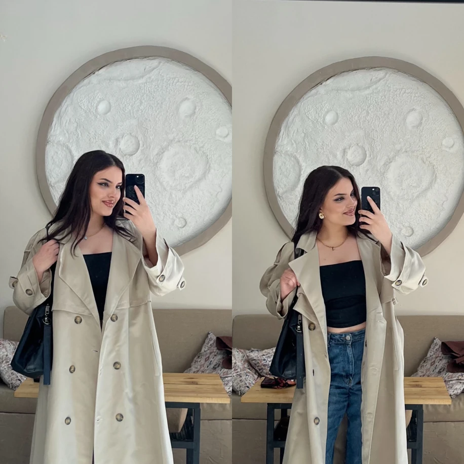 Premium uzun trençkot taş