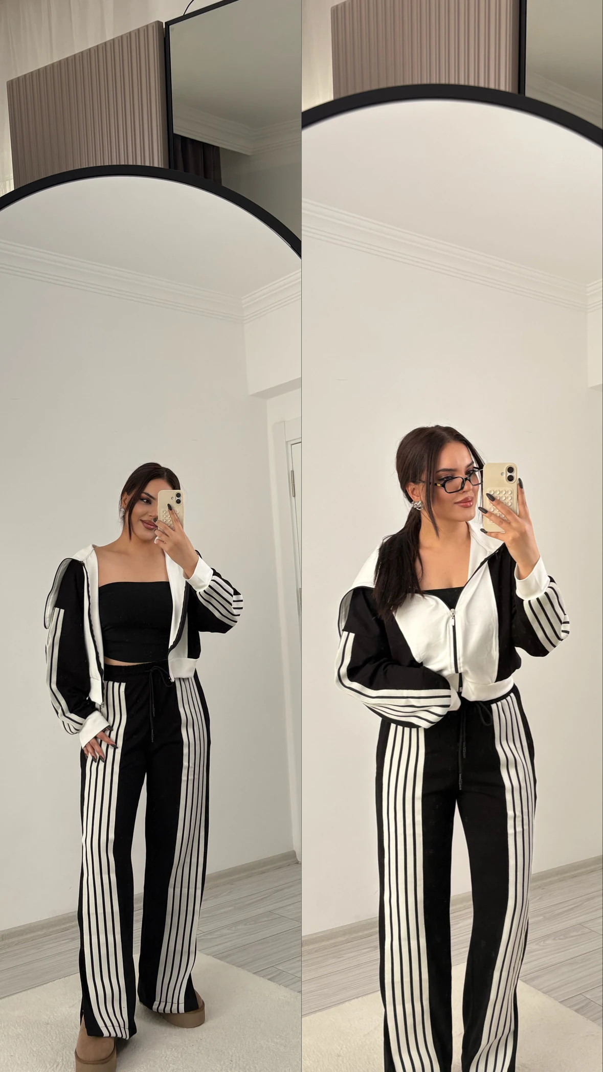 şeritli takım siyah