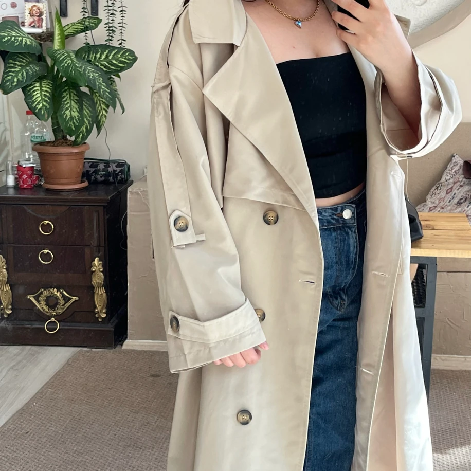 Premium uzun trençkot taş