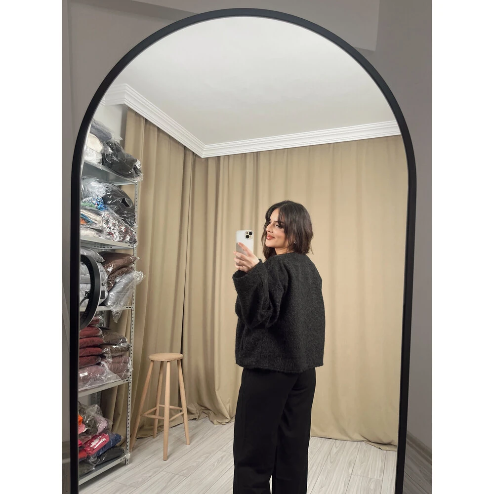 Buklet kaşe yün ceket siyah