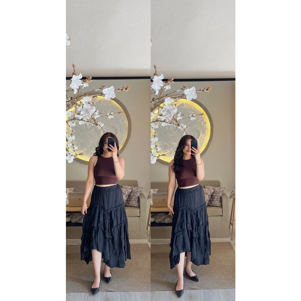 Fırfırlı gofre etek siyah