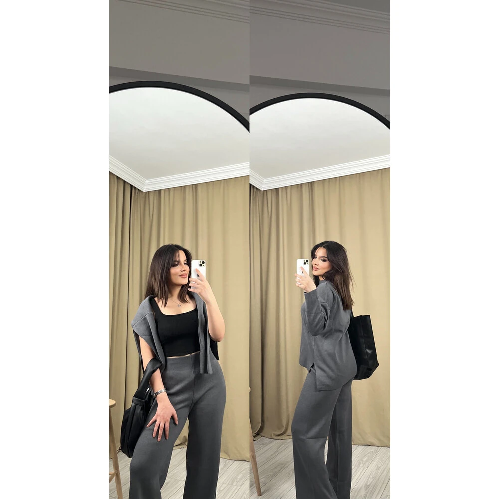 Bol paça triko takım gri