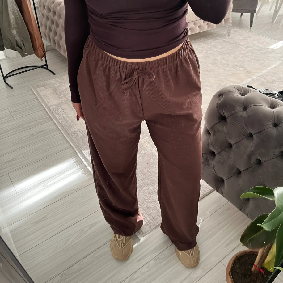 ince kemerli fitilli eşofman altı kahverengi