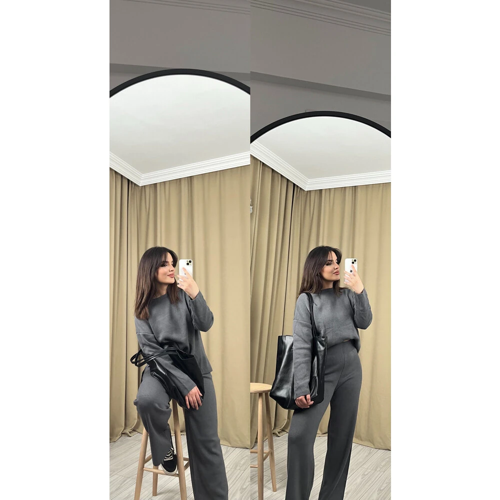 Bol paça triko takım gri