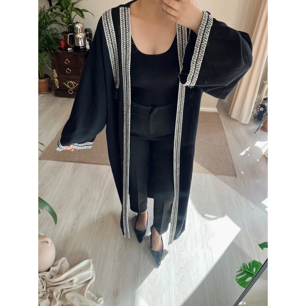 Keten uzun kimono siyah