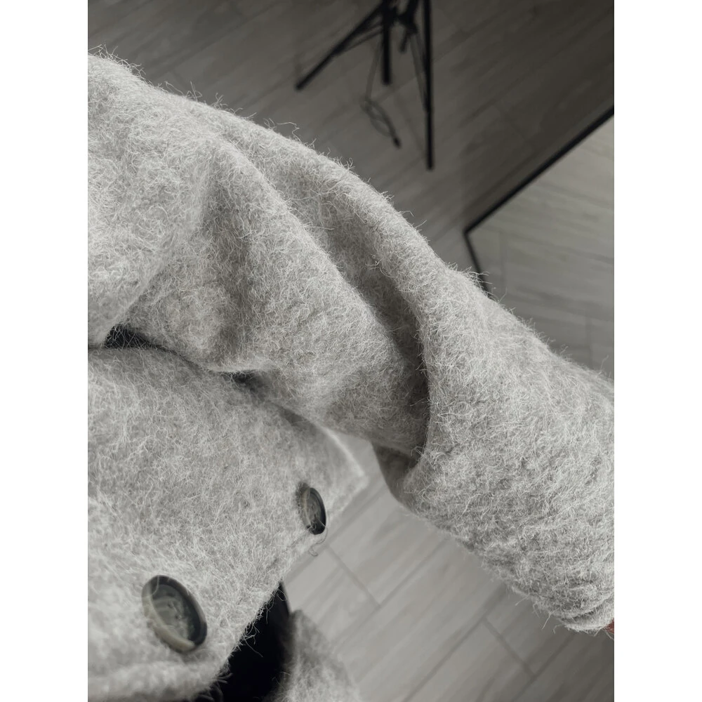 Buklet kaşe yün ceket gri