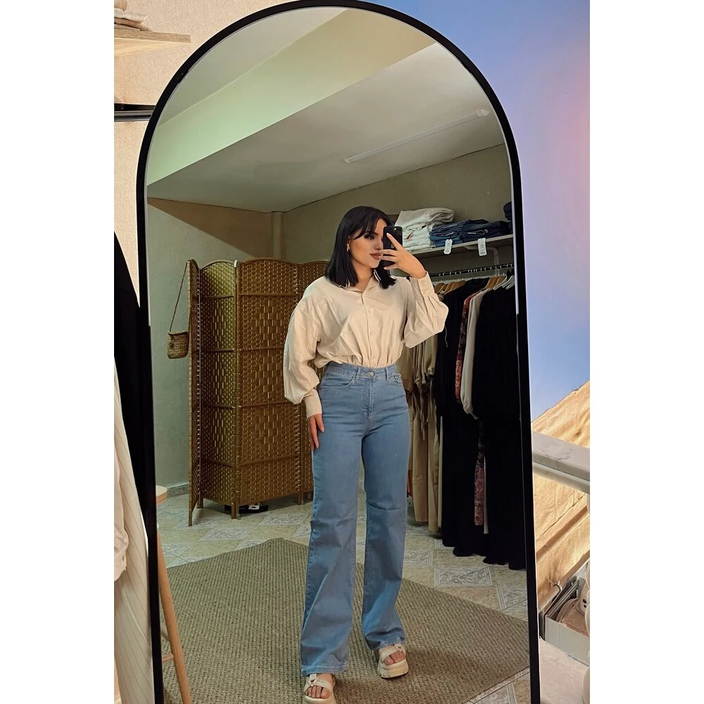 yüksek bel buz mavisi jean