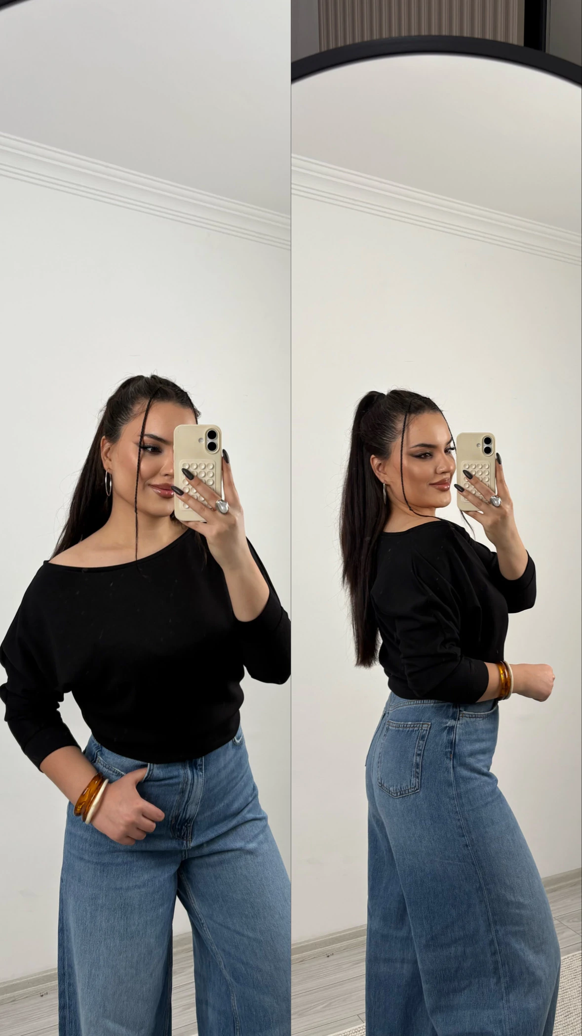 düşük omuz bluz siyah