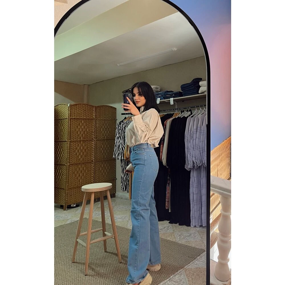 yüksek bel buz mavisi jean