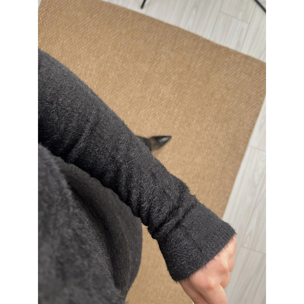 Bisiklet yaka yandan yırtmaçlı triko elbise siyah