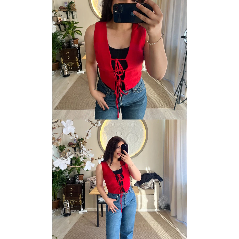 Keten yelek kırmızı