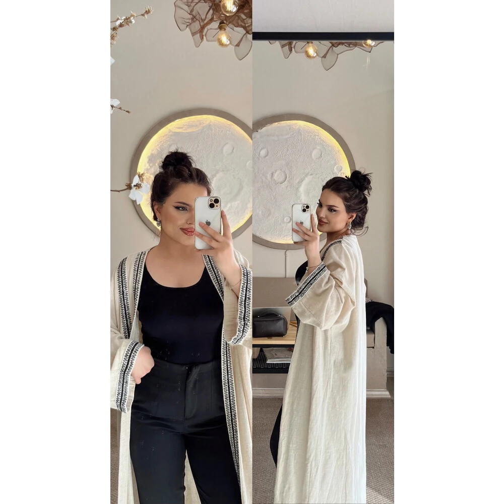 Keten uzun kimono taş