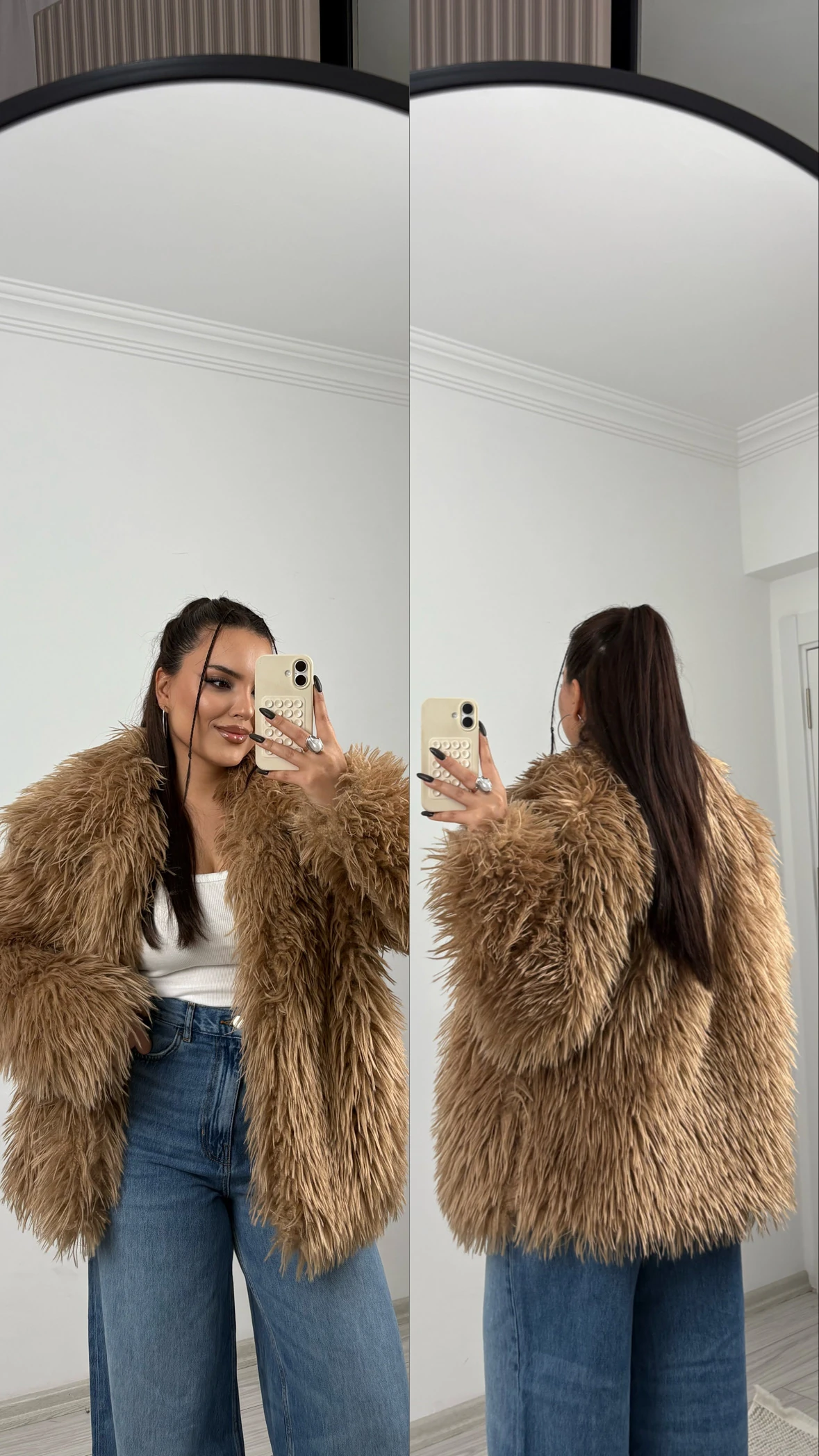 suni kürk ceket camel