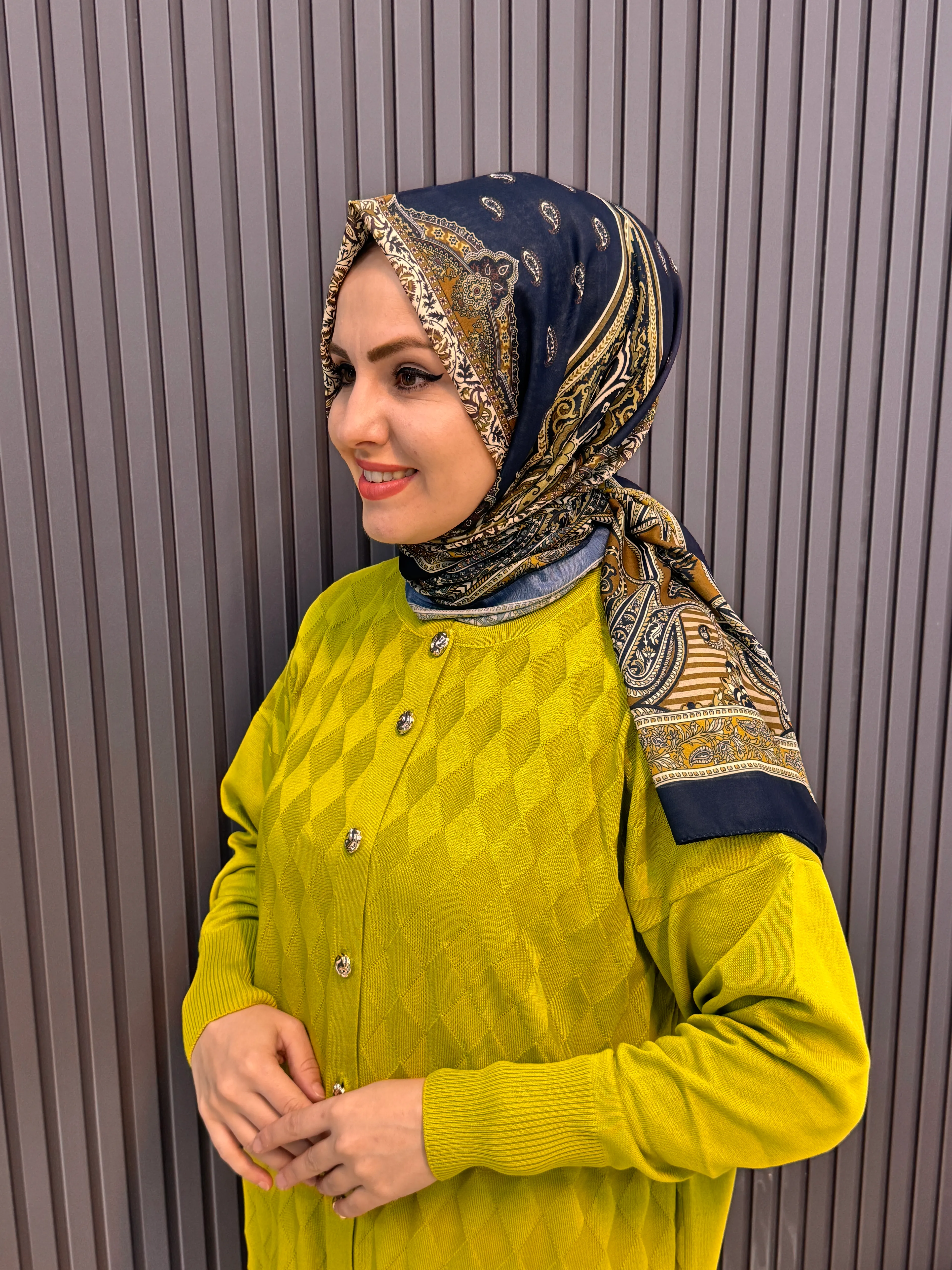 Etnik şal yağ yeşili lacivert 