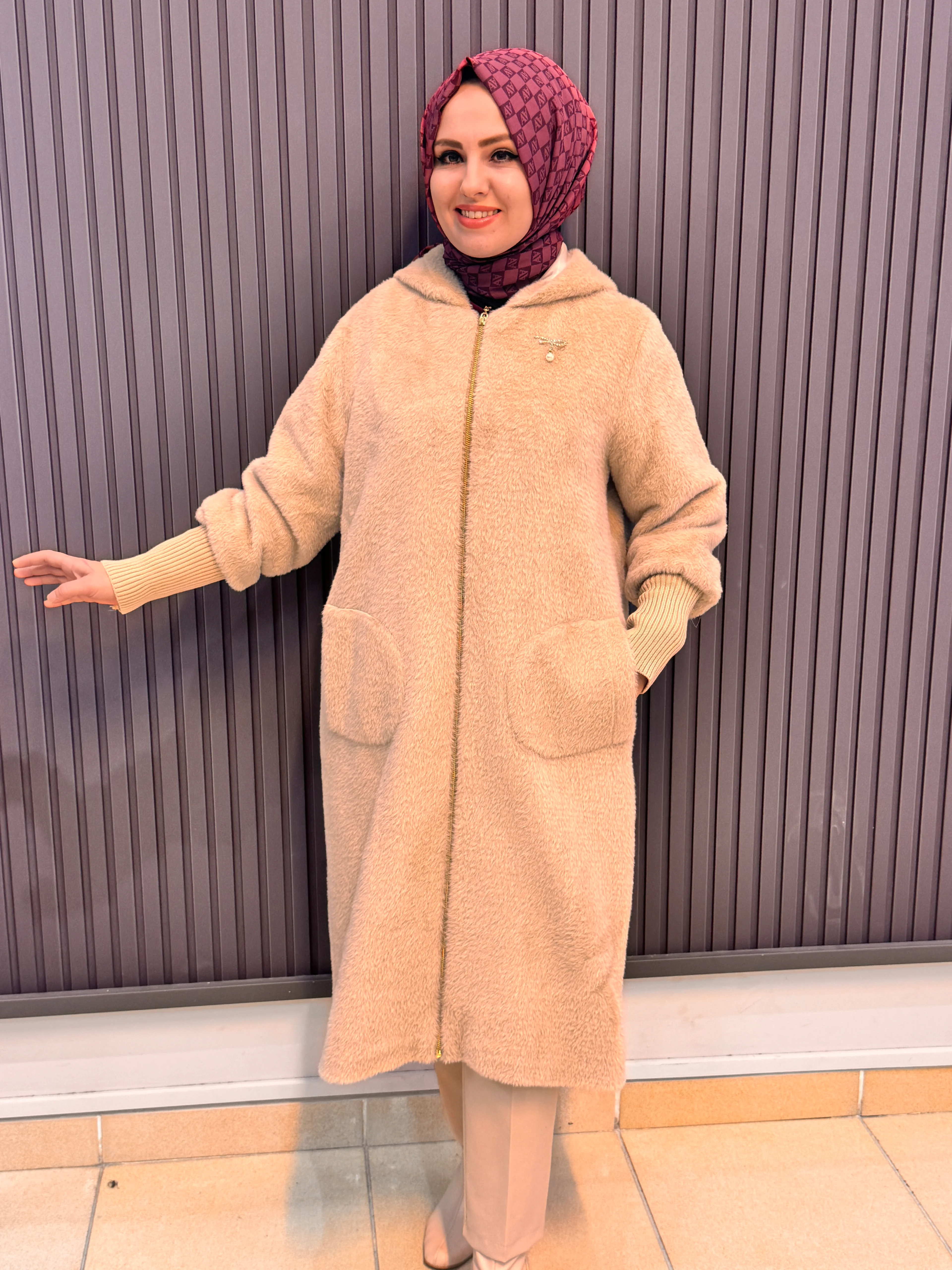 Fermuarlı angora kaban