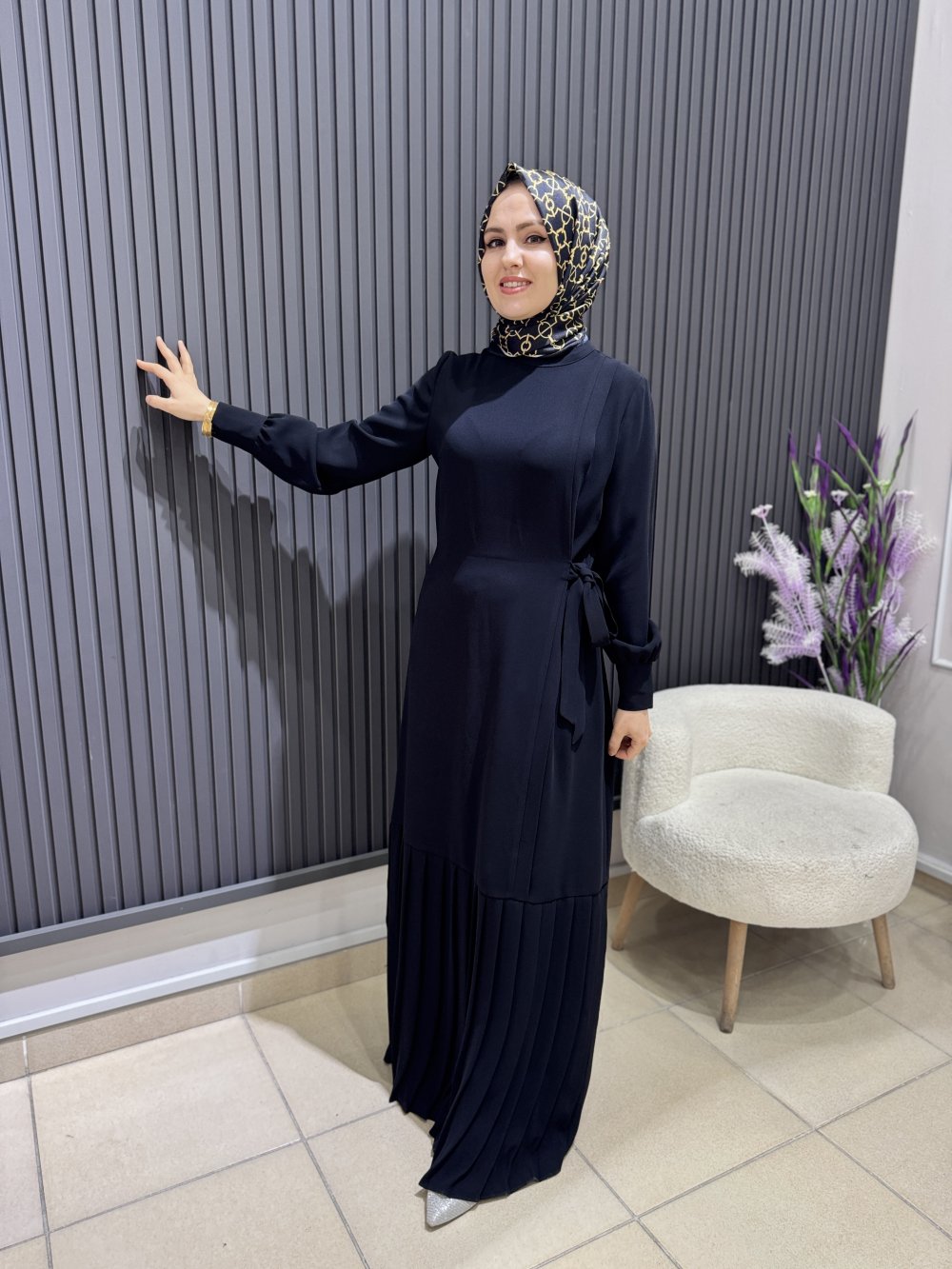 Yandan bağlamalı krep elbise