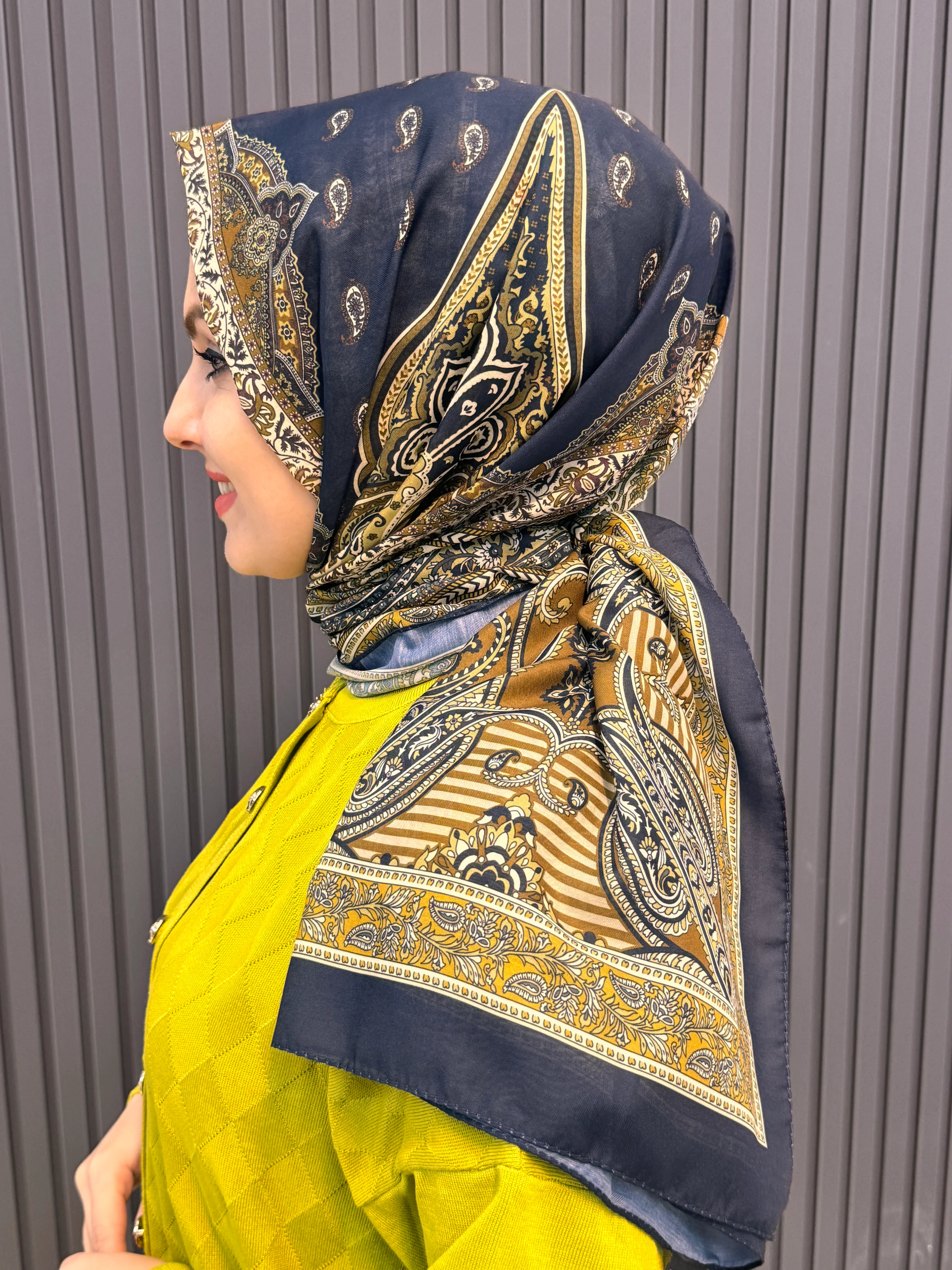 Etnik şal yap yeşili lacivert ağırlıklı