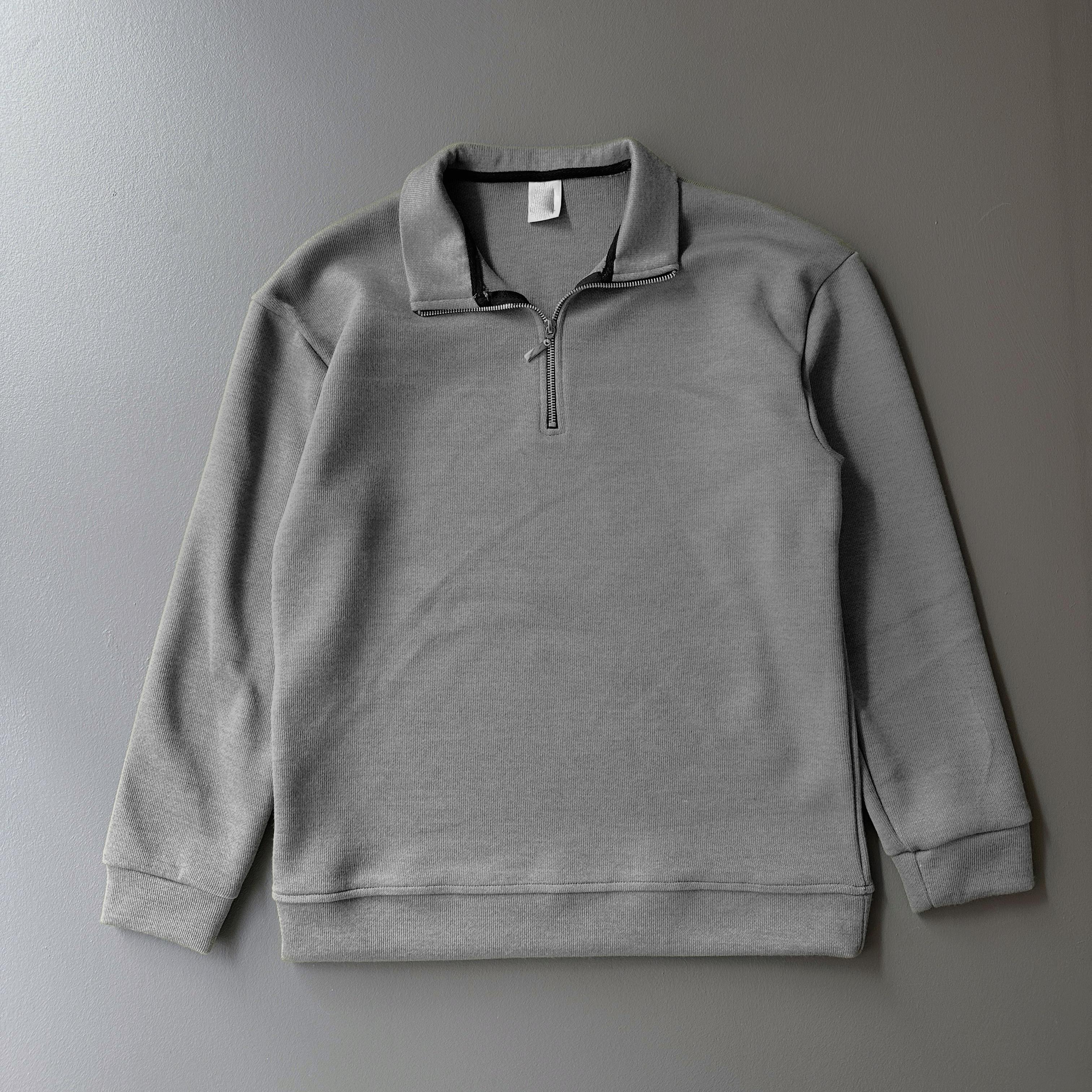 Oversize Triko Yarım Fermuarlı Sweat - Gri