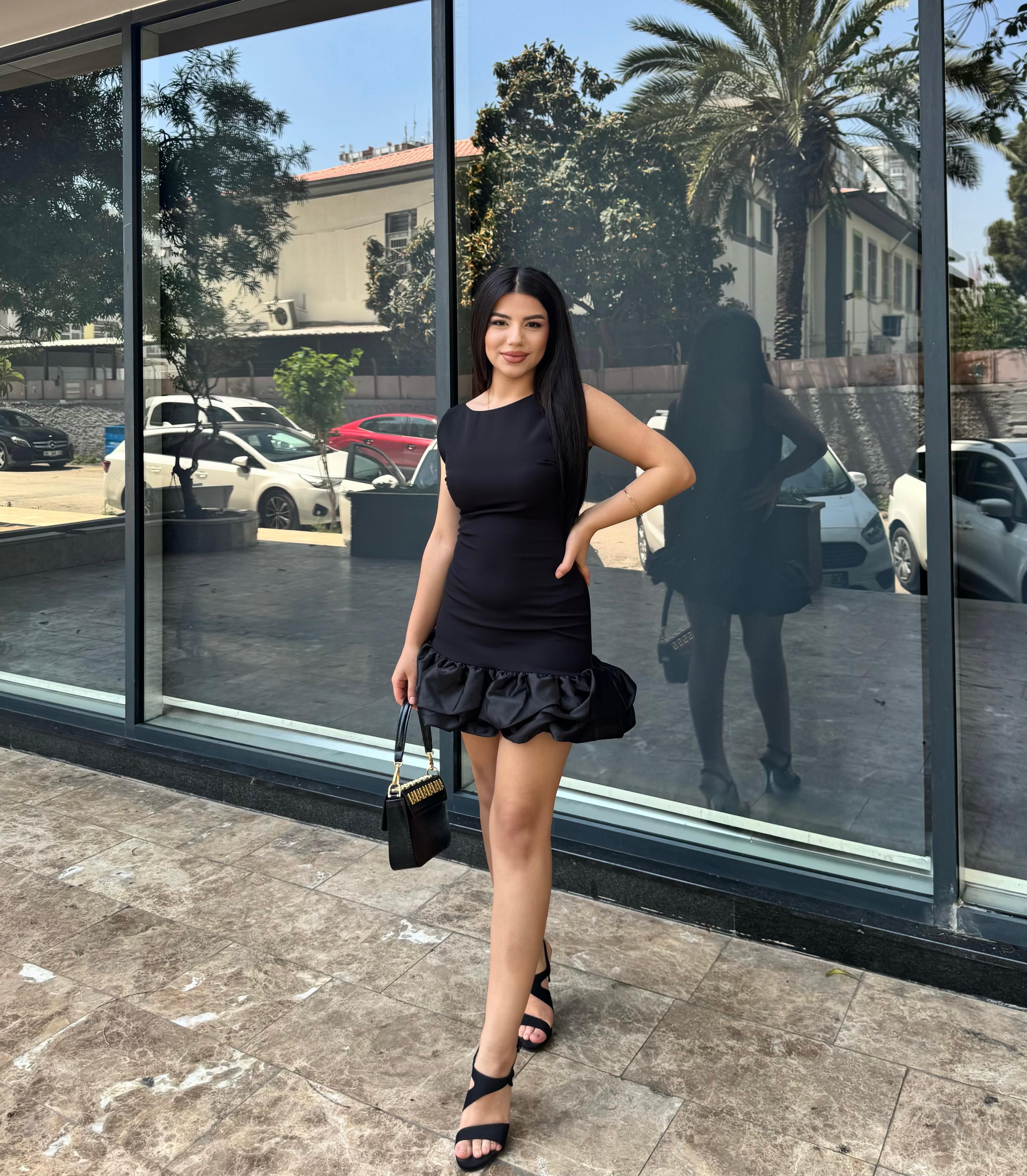 BALON BÜZGÜLÜ MİNİ ELBİSE
