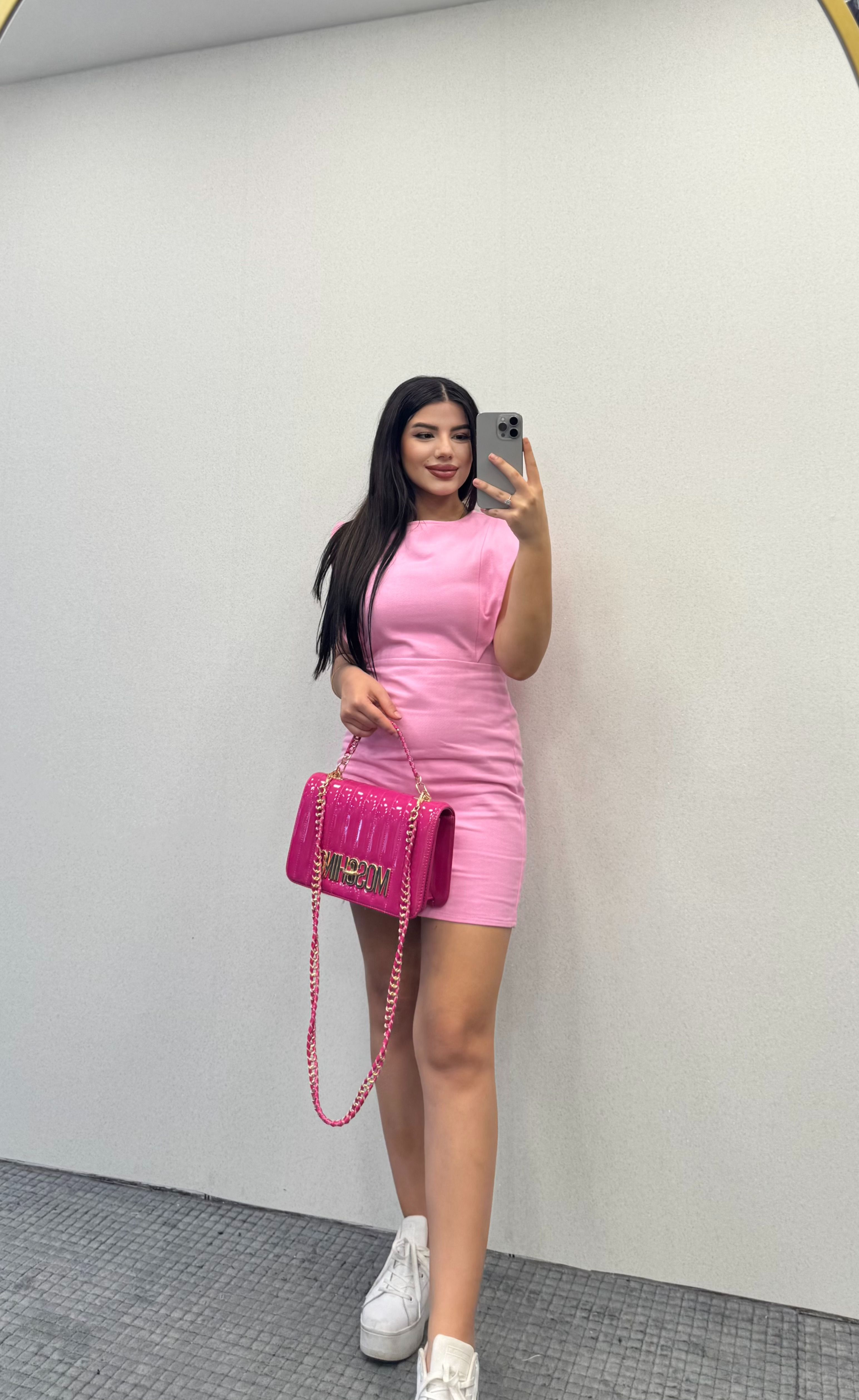 QZU ŞEKER PEMBE KETEN ELBİSE