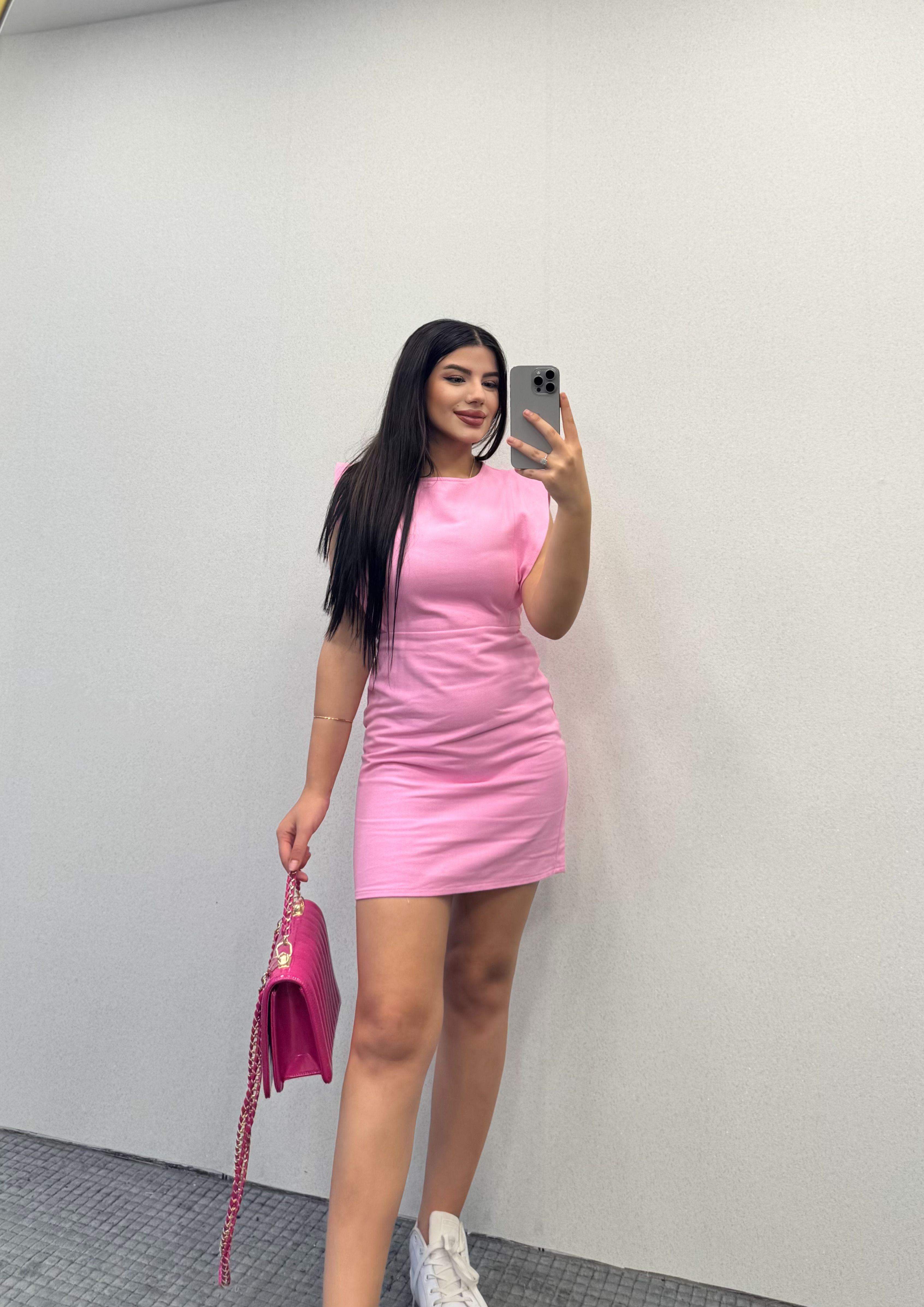 QZU ŞEKER PEMBE KETEN ELBİSE