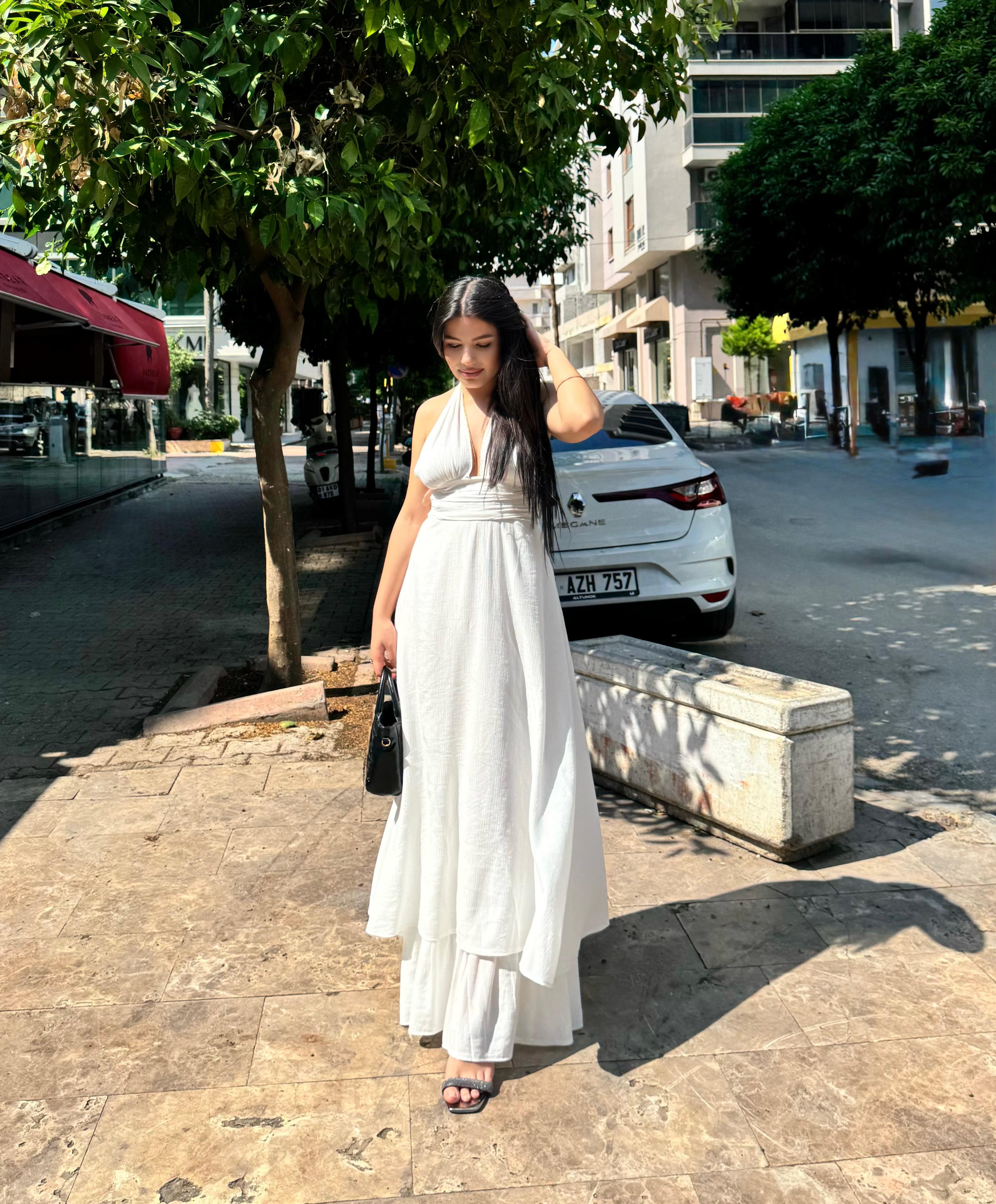 MARGOT BOYUNDAN BAĞLAMALI ELBİSE