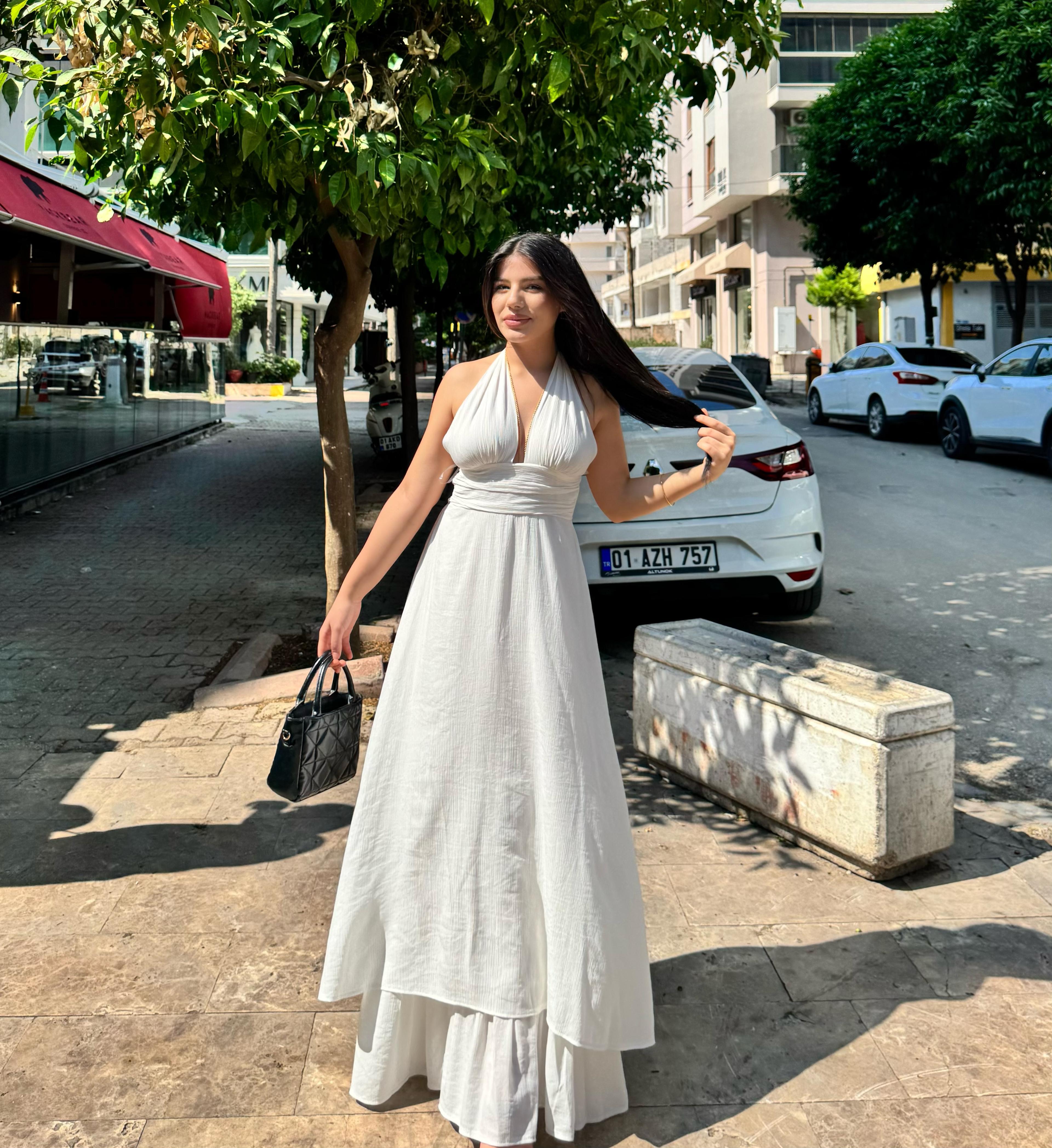 MARGOT BOYUNDAN BAĞLAMALI ELBİSE