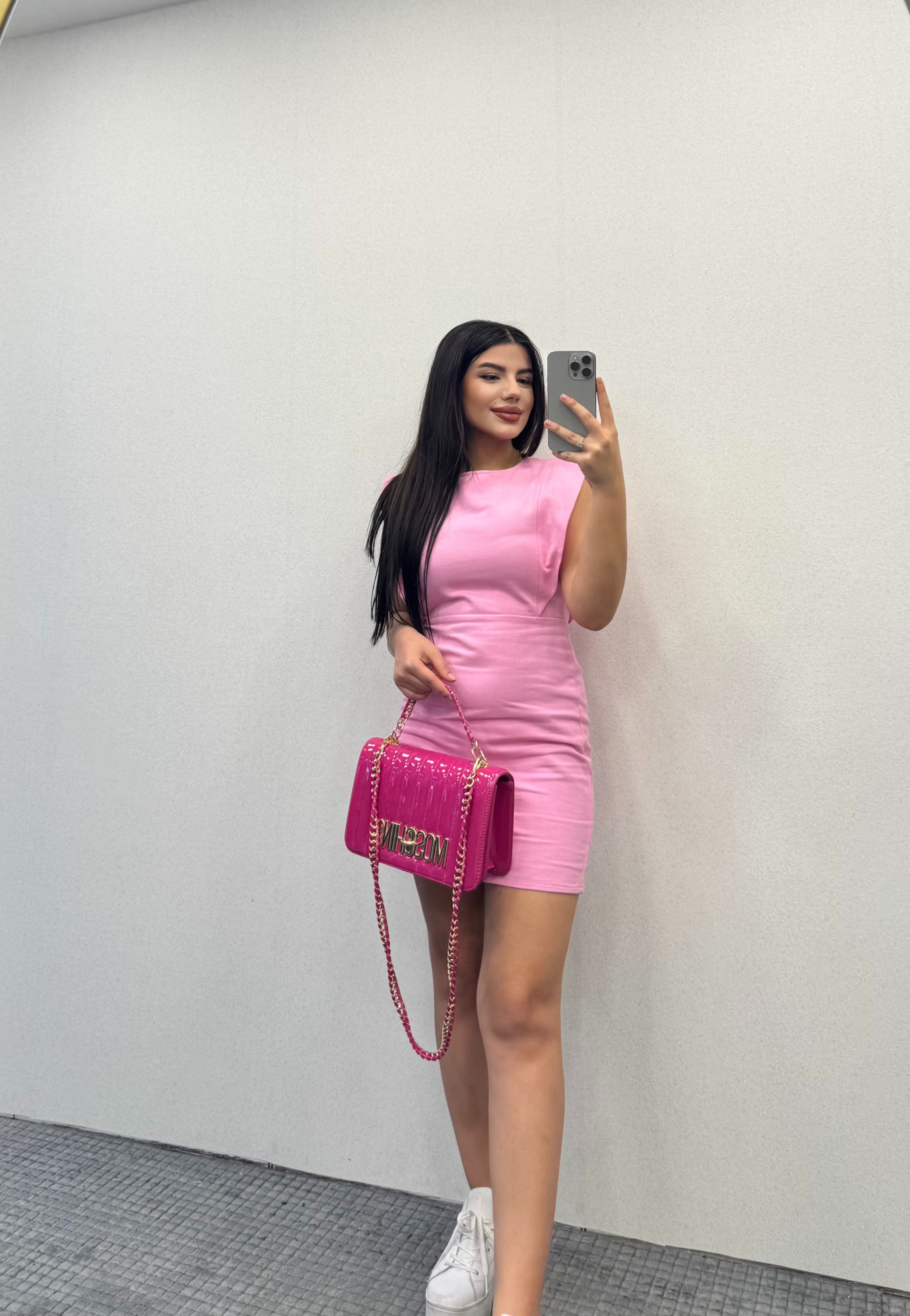 QZU ŞEKER PEMBE KETEN ELBİSE