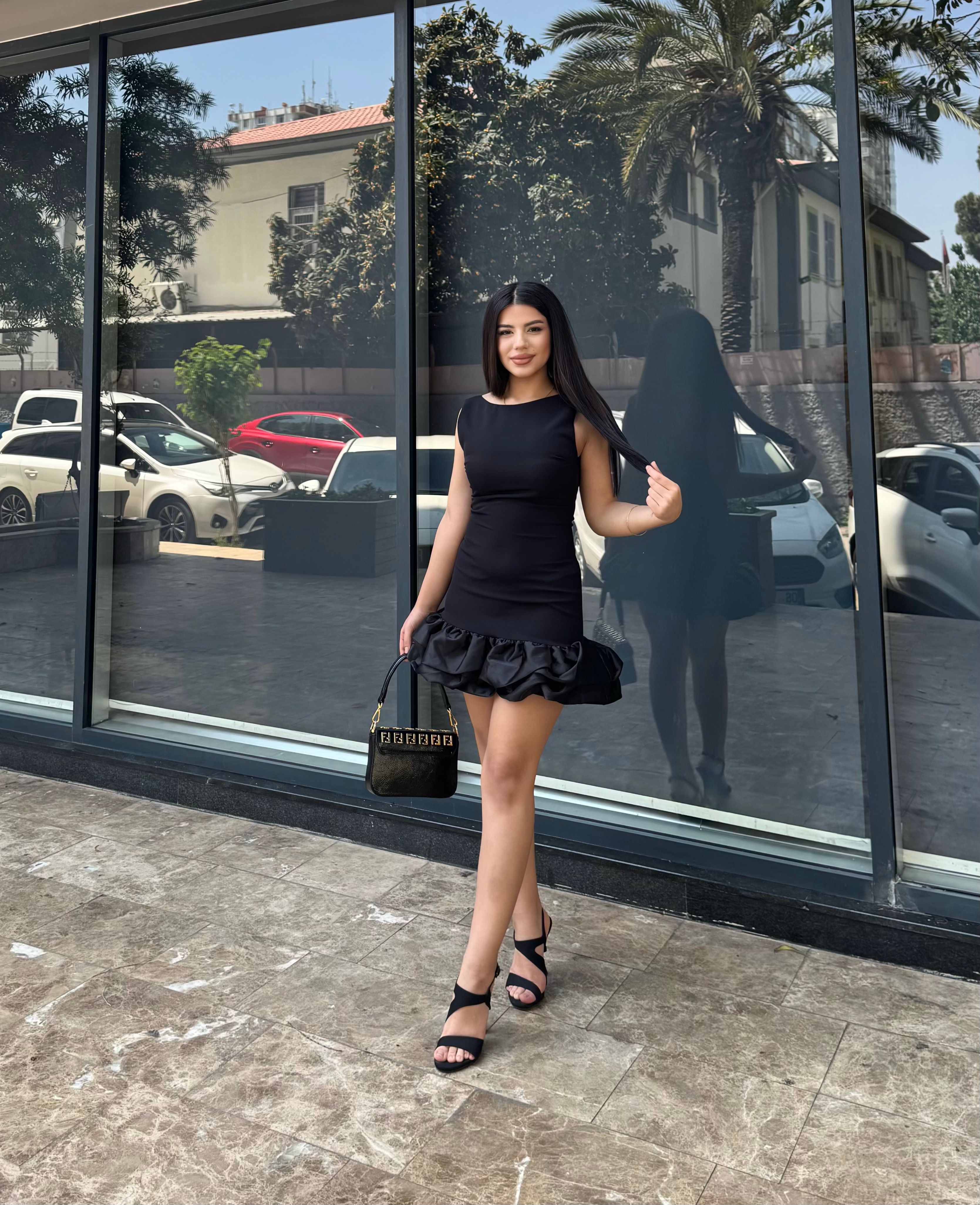 BALON BÜZGÜLÜ MİNİ ELBİSE
