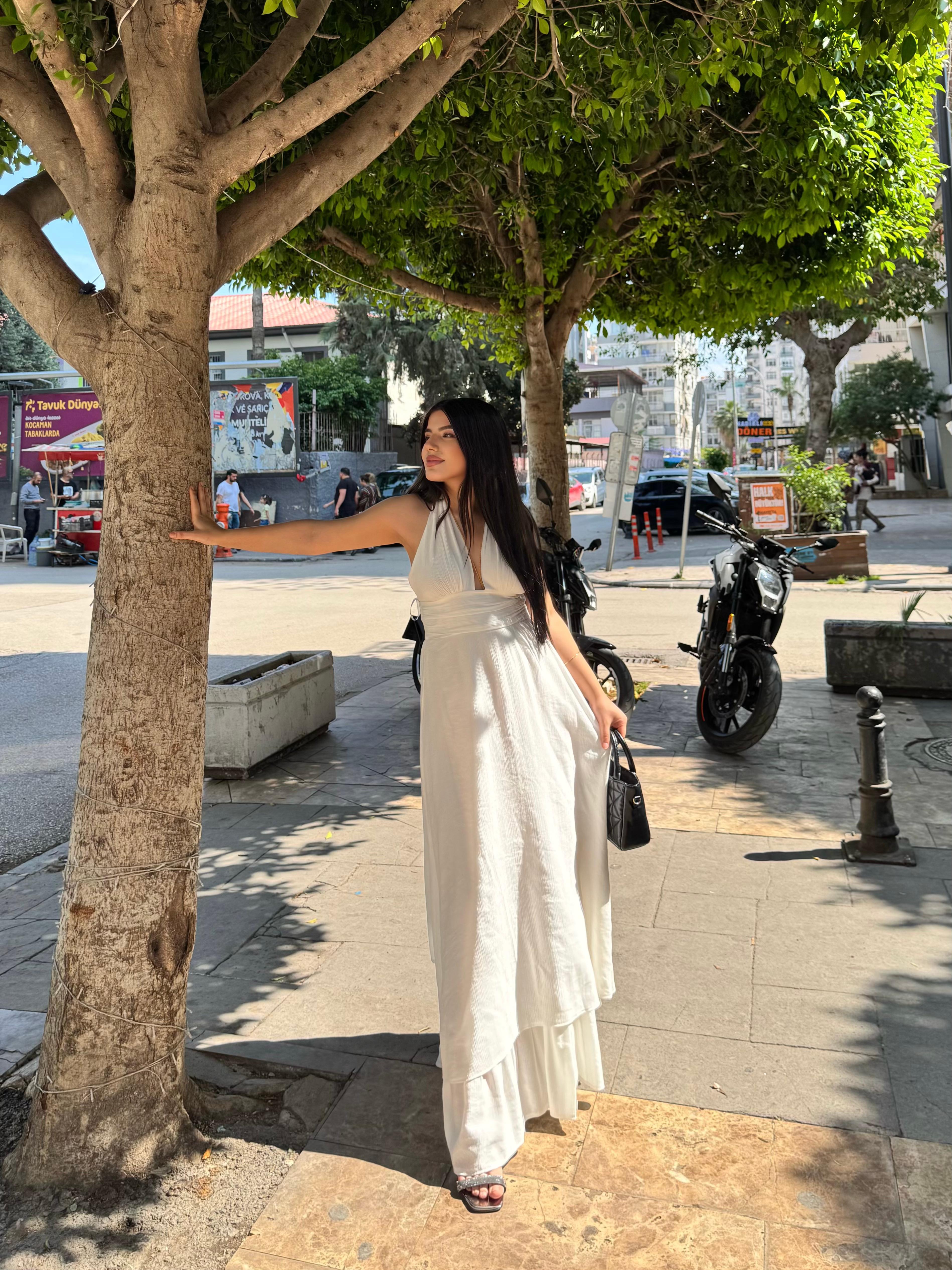 MARGOT BOYUNDAN BAĞLAMALI ELBİSE