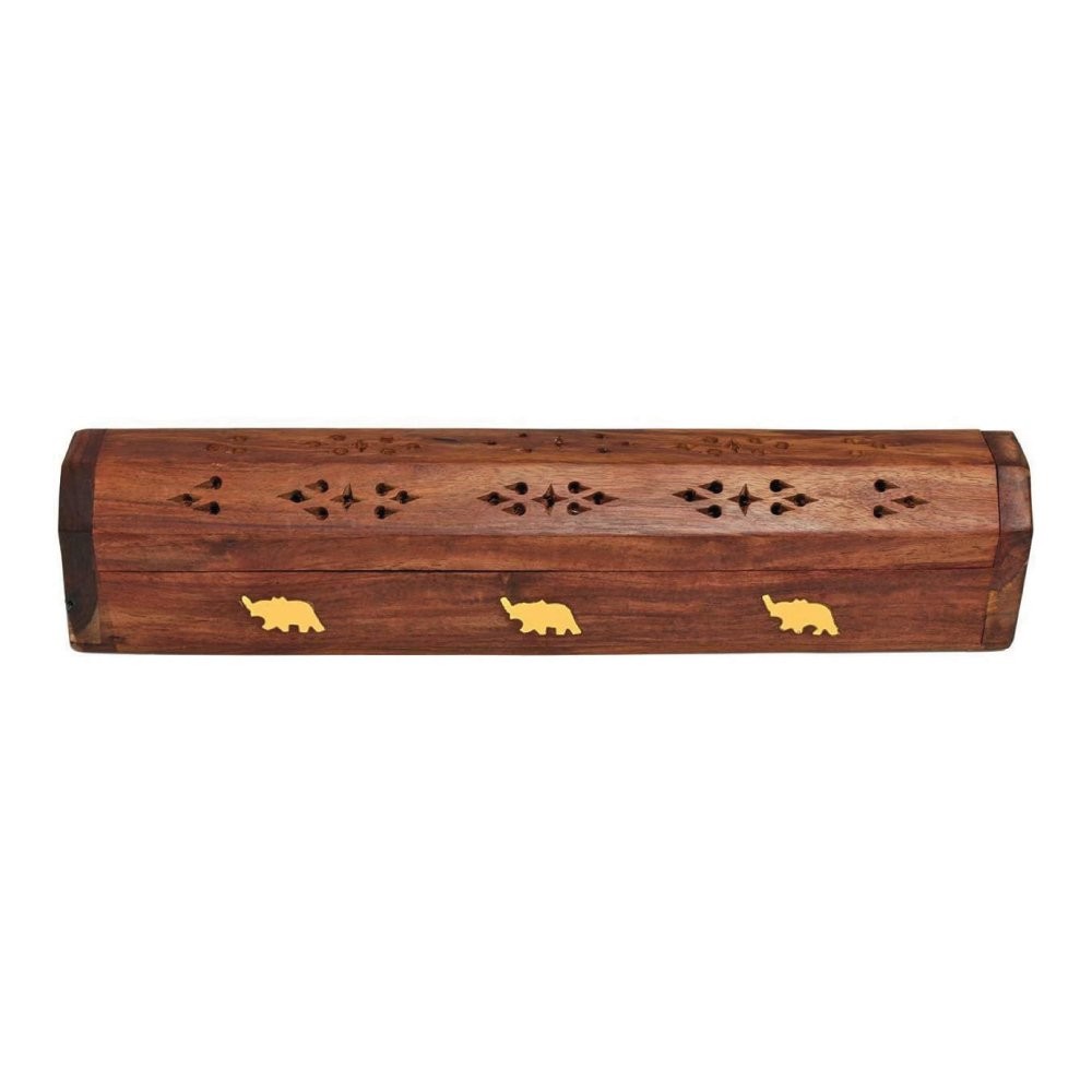 Ahşap Tütsü Sandığı Pirinç Fil İşlemeli 30 cm