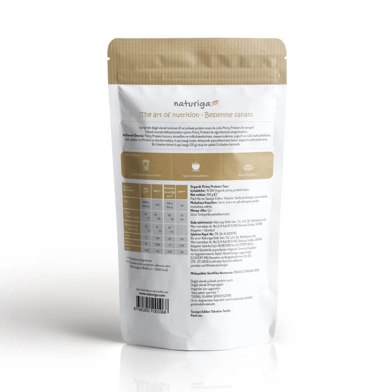 Naturiga Organik Pirinç Proteini Tozu 250 gr