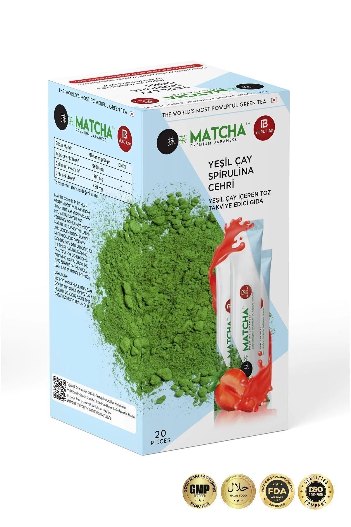 Matcha Japanese Yeşil Çay Spirulina İçeren Çilek Aromalı Matcha Çayı