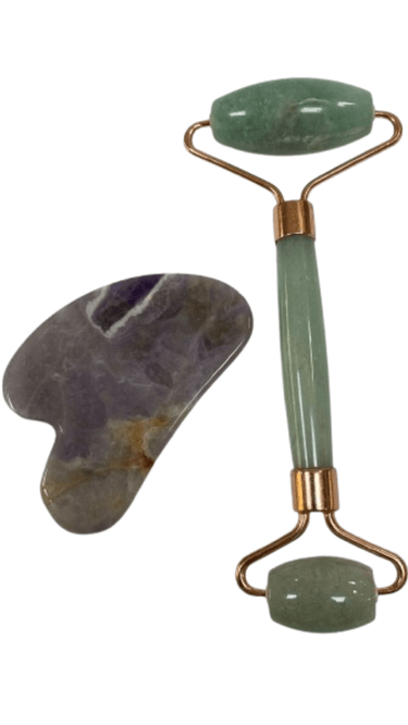 Aventurin Roller ve Ametist Gua Sha Yüz Masaj Taşı 2'li Set