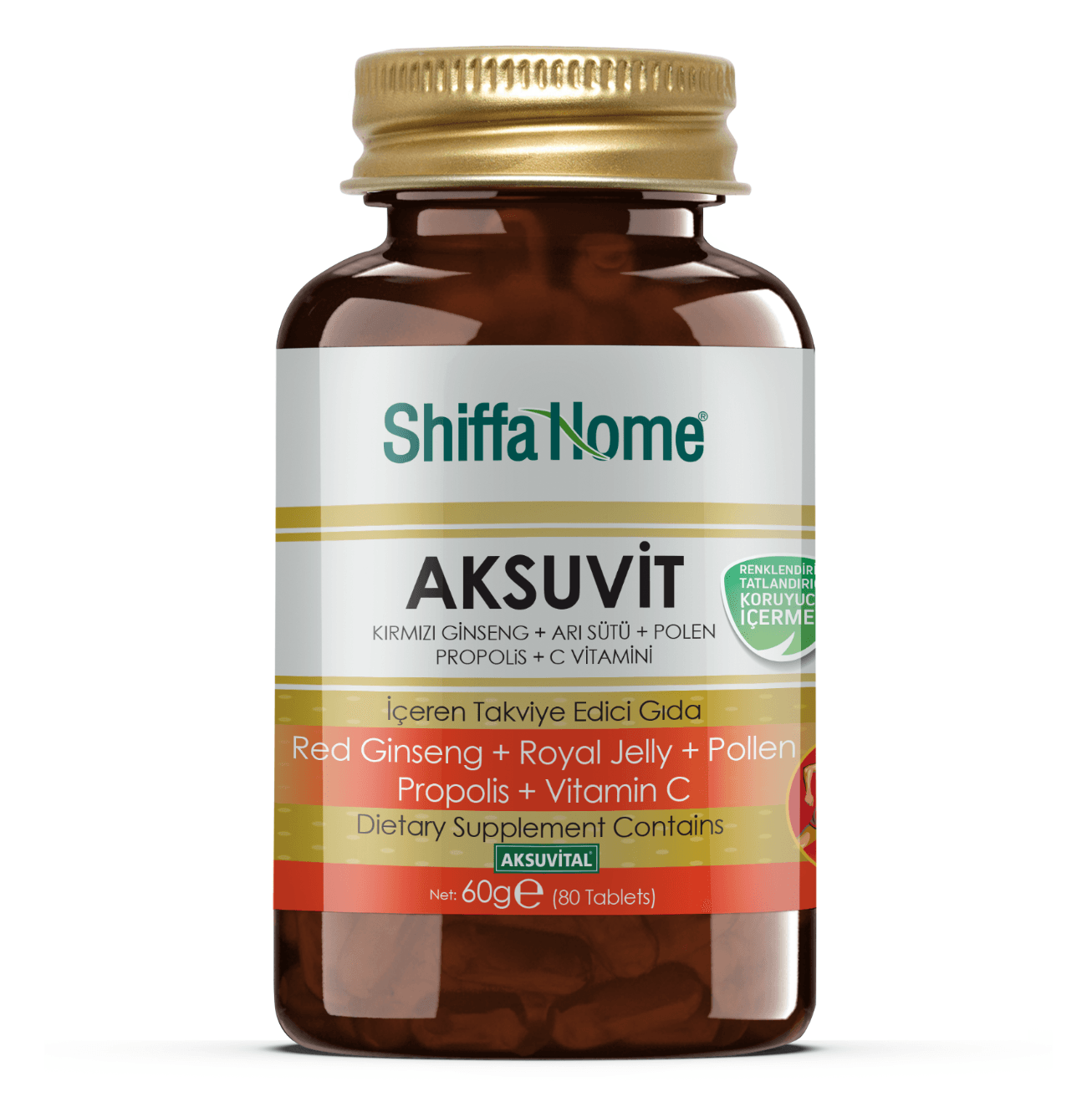 Aksuvit Red Ginseng-Arı Sütü-Polen-Propolis-Vitamin C İçeren Takviye Edici Gıda 80 Kapsül