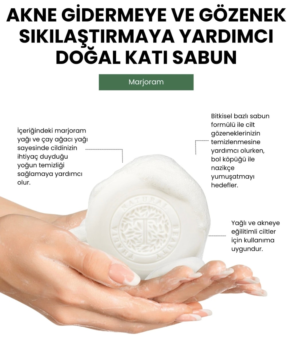 Akne Gidermeye & Gözenek Sıkılaştırmaya Yardımcı Marjoram Doğal Katı Sabun 120 gr